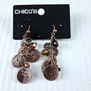 Chico's Copper Tone Disc Beaded Dangle Drop Earrings Hypoallergenic Jewelry